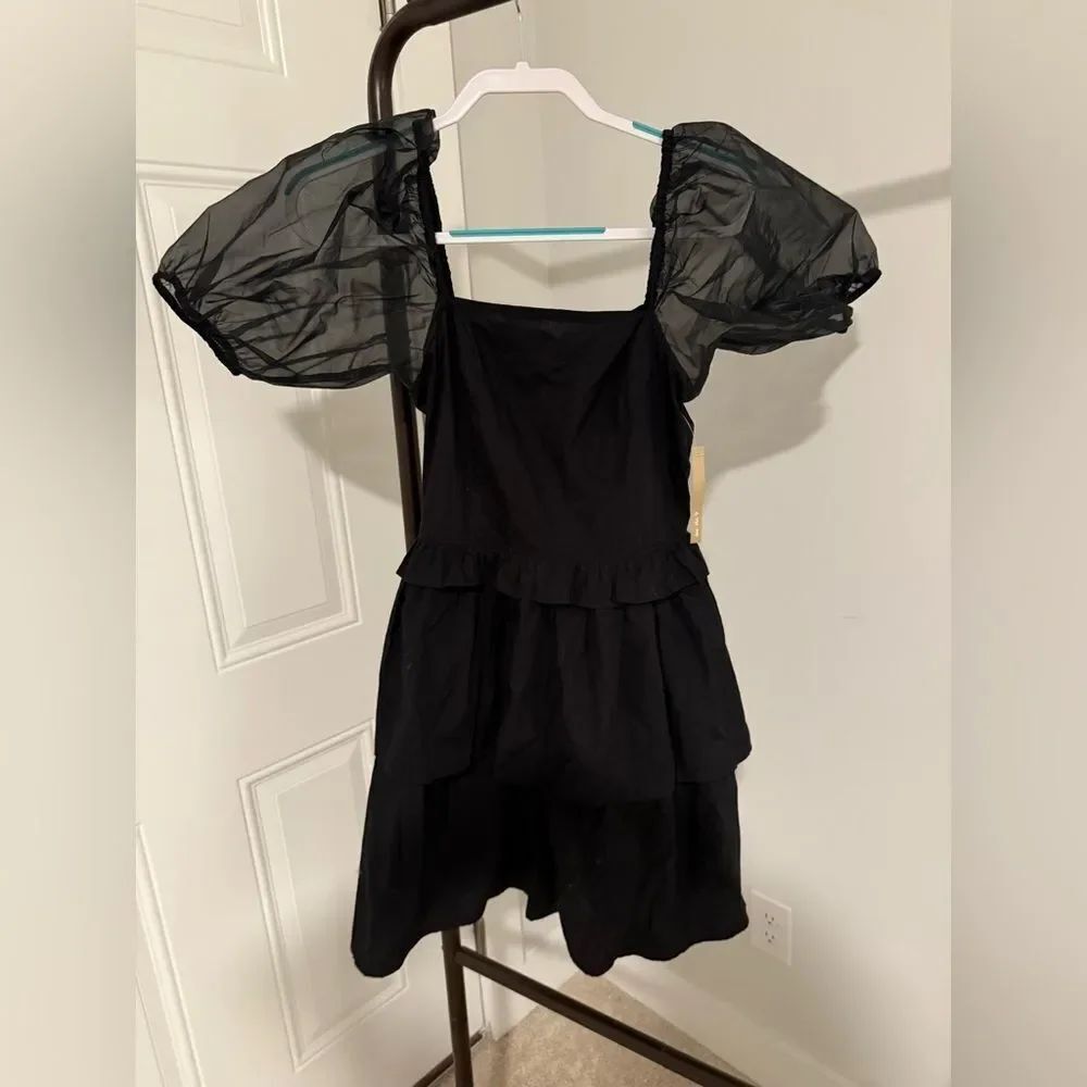 NWT Cleobella Black Puff Sleeve Mini Dress Small Organic Cotton Organza Sleeves
